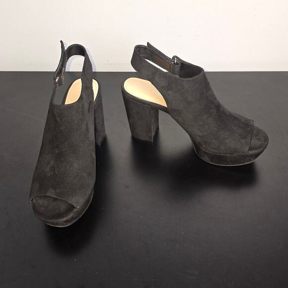 The Limited Black Peep Toe Suede Booties Size 8 M Chunky Block Heel - Picture 1 of 7